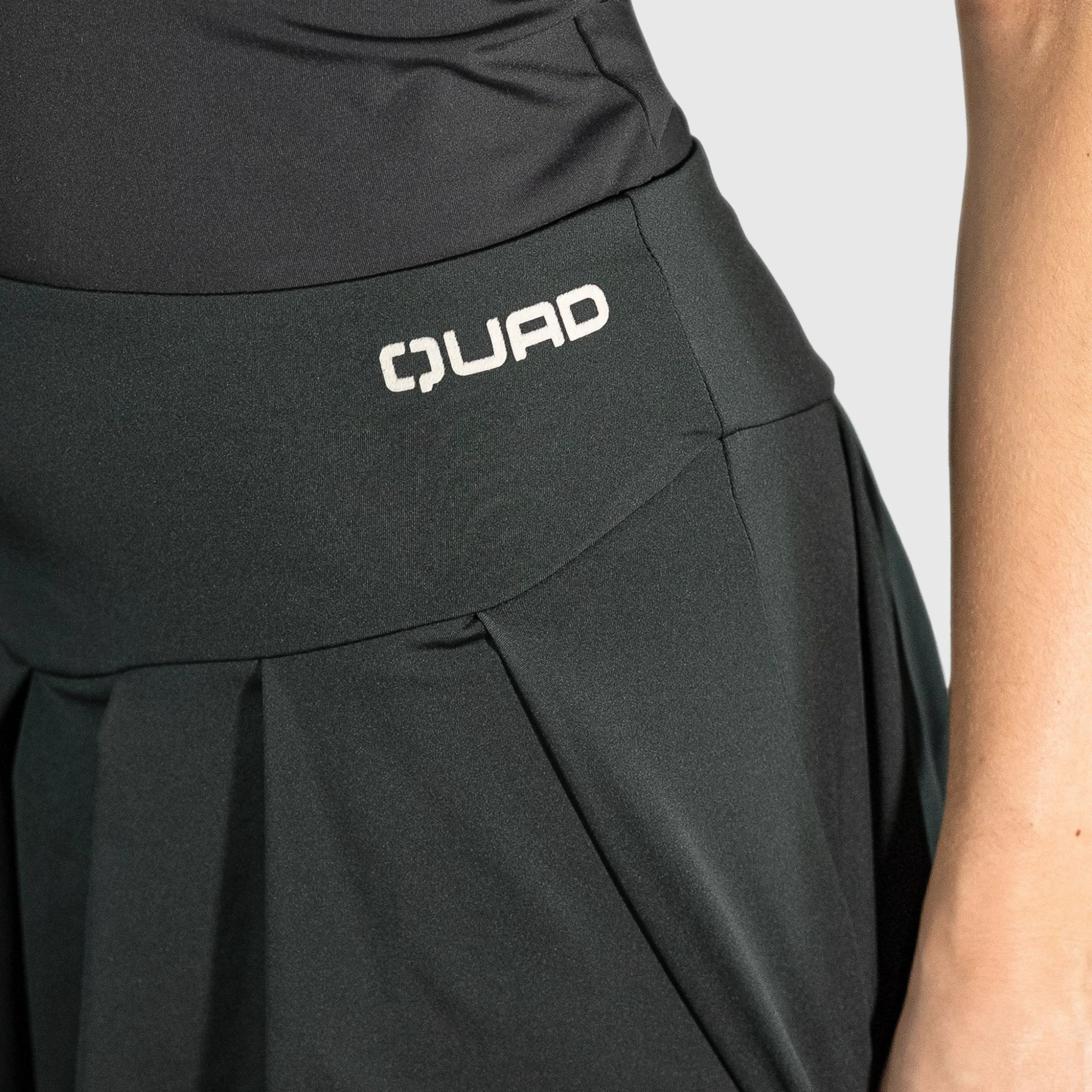 Squid Padel Skirt Grey with 'QUAD' logo on a plain background