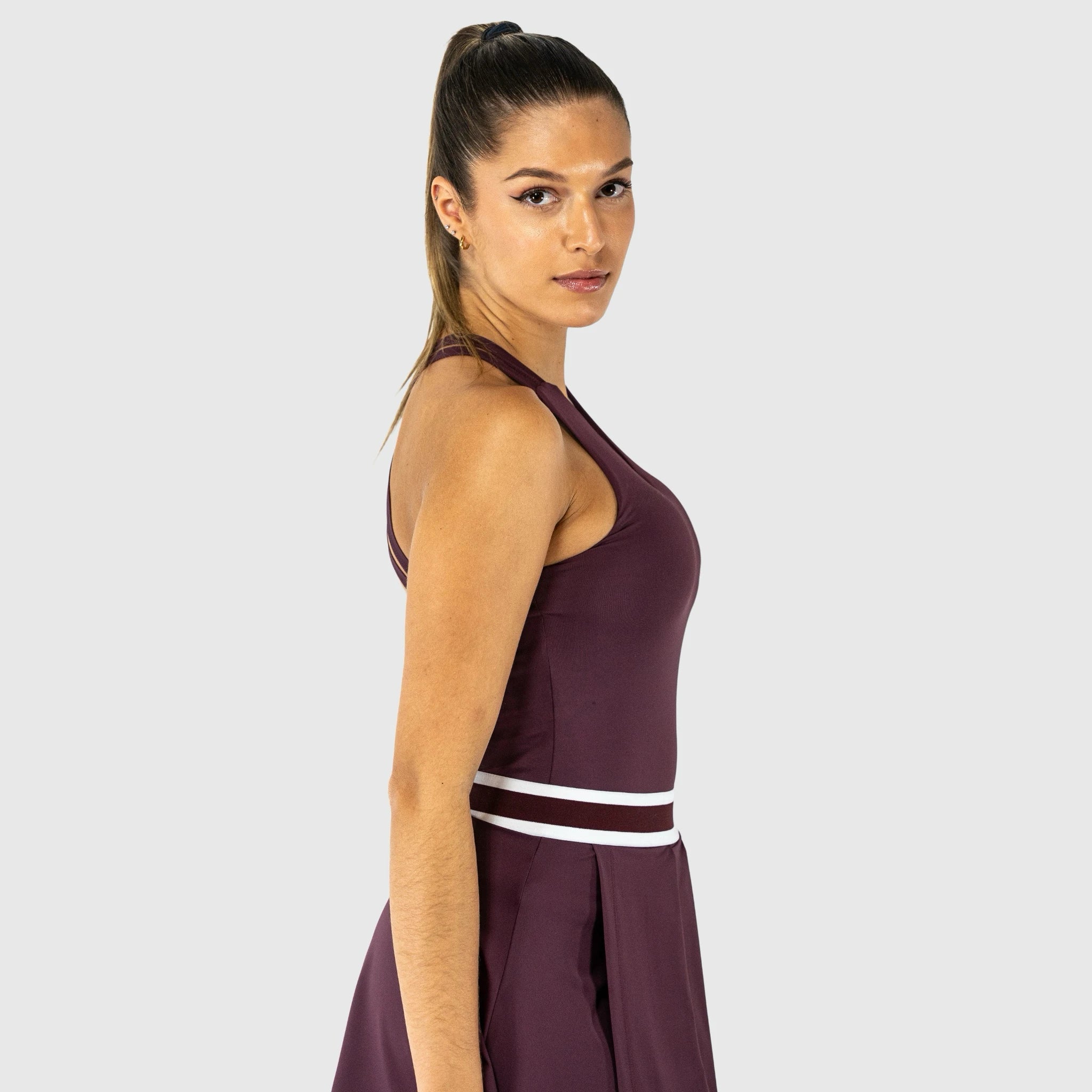 QUAD Tank top-double stripes Burgundy -side view