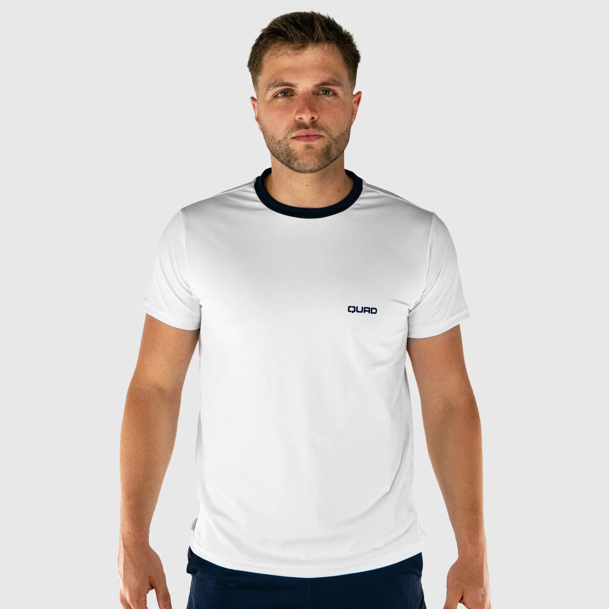 Club Pickleball T-Shirt White and Navy - front view