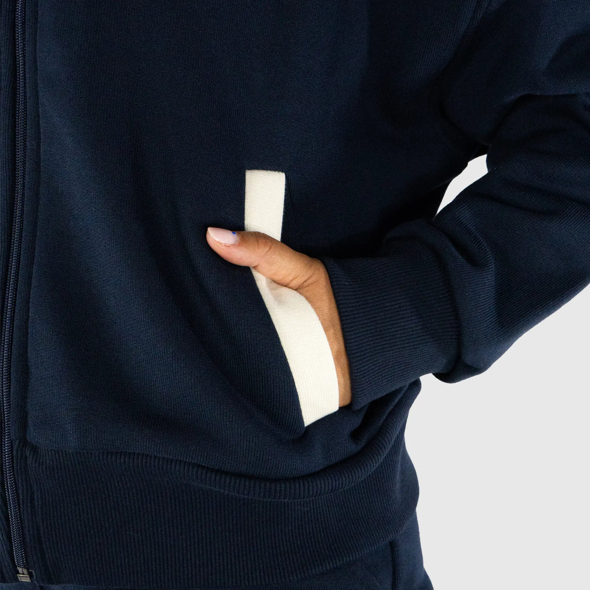 Core Jacket Navy — Close-up Detail