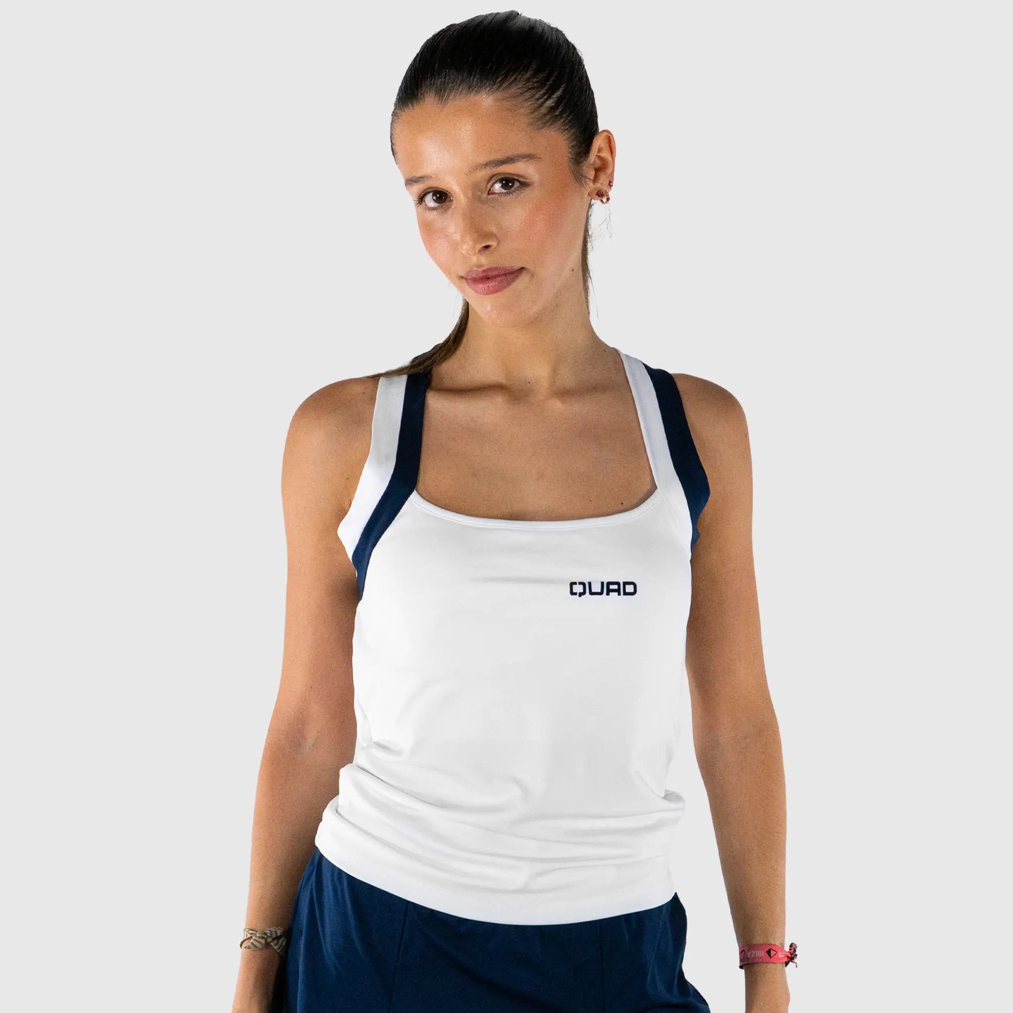 Elite Pickleball Top White and Navy - front view