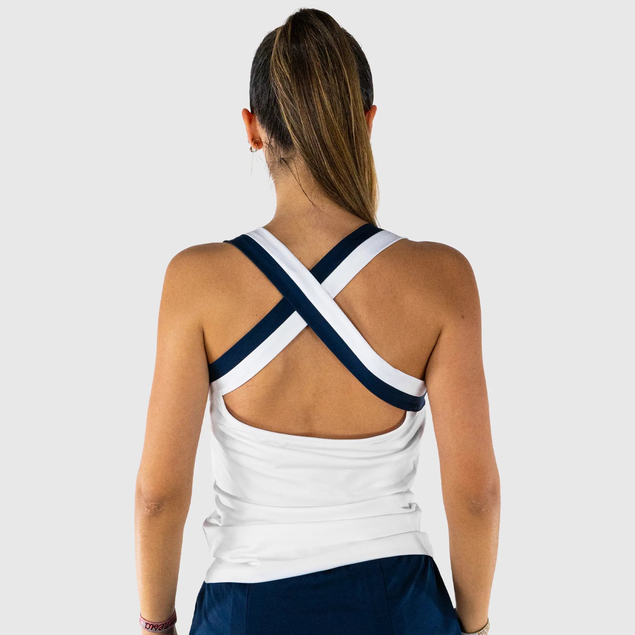 Elite Pickleball Top White and Navy - back view